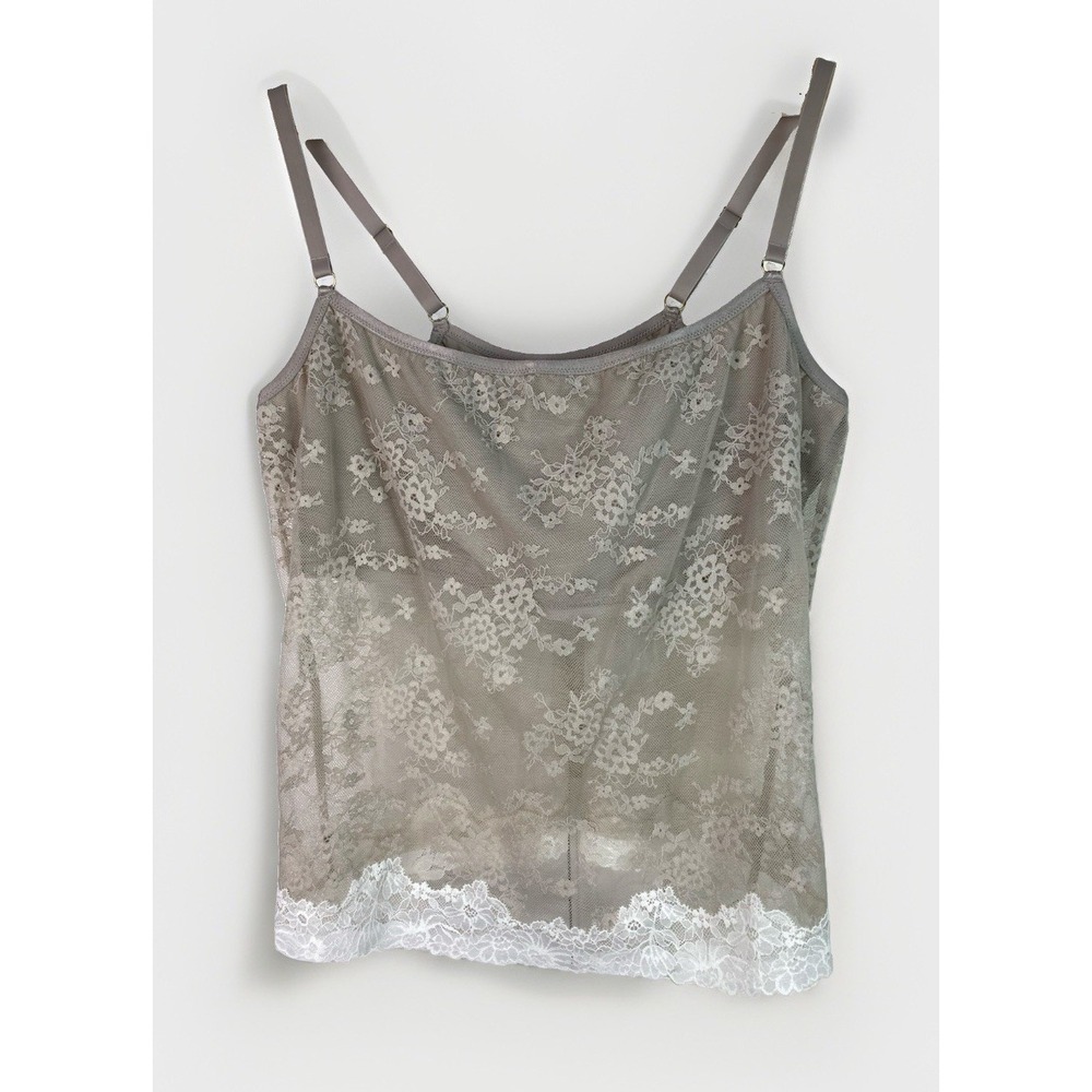 Aerie Show Off Women's XL Gray Shelf Bra Sheer Floral Lace Cami Top